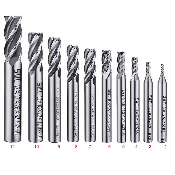 10 Pcs 4 Flute End Mill Bit Set 2 12Mm Hss Straight Shank Drill Cnc Bits Tool For Wood Aluminum Drill Bits