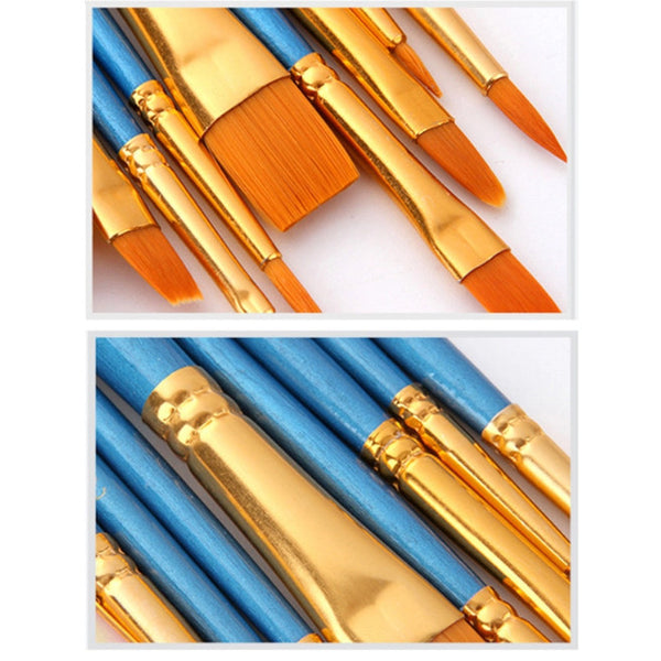 10Pcs/Set Blue Pearlescent Nylon Brushes For Drawing Painting Art Supplies