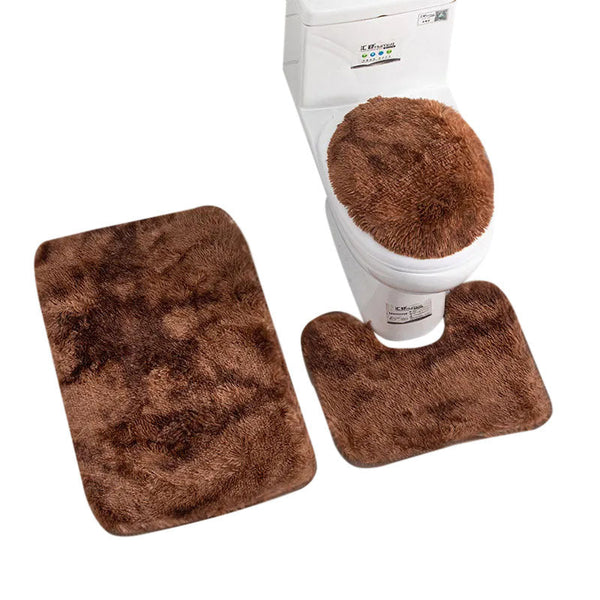 Bath Mat Set Coffee Brown Bathroom Silk Tie Dye Non Slip Rug Toilet Covers Bath Mats Rugs & Toilet Covers