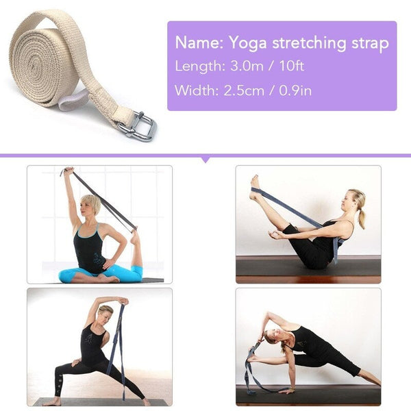 10Ft Yoga Stretching Strap Cotton Exercise Grey Yoga Straps