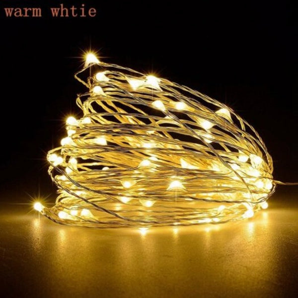 10M 100 Led Silver Wire Strip Light Battery Operated 1Pc Warm White