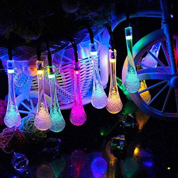 Outdoor Solar Garden Water Drop Shape 10M 100 Led Decoration String Lights