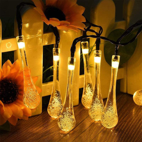 Outdoor Solar Garden Water Drop Shape 10M 100 Led Decoration String Lights