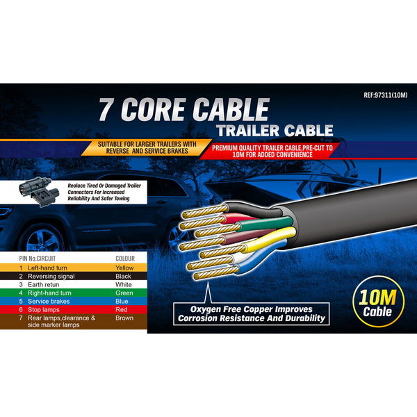 10M X 7 Core Wire Cable Trailer Cable Automotive Boat Caravan Truck Coil V90 Pvc Trailer Parts