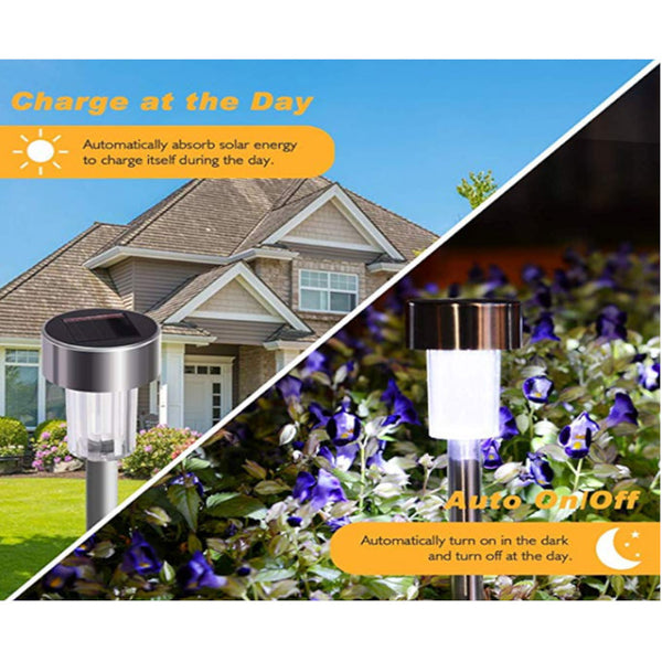 10Pack Solar Garden Lights Stainless Steel Waterproof Led Powered Pathway Outdoor Landscape Lighting For Lawn Patio Yard Walkway Landscape & Walkway L