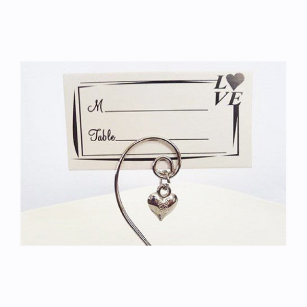 10 Pack Of Silver Wedding Kissing Bell Name Card Stand Holder With Heart In Ring