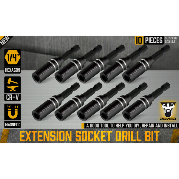 10Pc Magnetic Extension Socket Drill Bit Holder 1/4" Hex Screwdriver Nut Driver