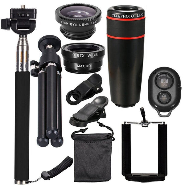 10Pcs 12X Universal Mobile Phone Lens Kits Black Other Mobile Accessories