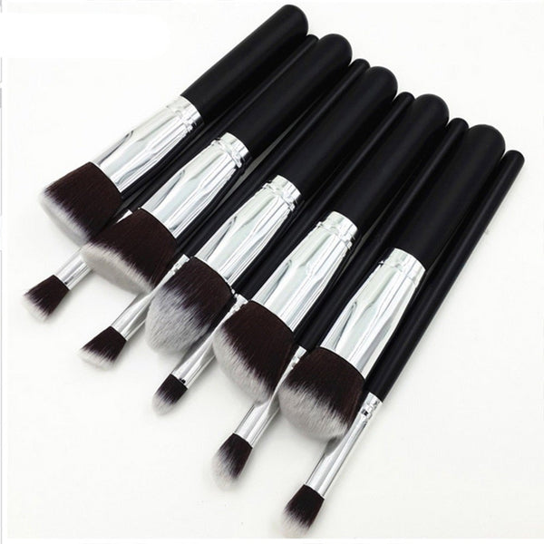 10Pcs Black Makeup Brushes Set Powder Face Blush Foundation Contour Eye Lip Cosmetic Kit