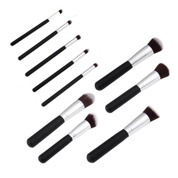 10 Pieces Black Makeup Set Powder Face Blush Foundation Contour Eye Lip Brushes