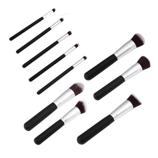 10Pcs Black Makeup Brushes Set Powder Face Blush Foundation Contour Eye Lip Cosmetic Kit