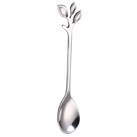 10Pcs Branchleaf Design Coffee Drink Mixing Spoons Mini Metal Snacks Fruit Dessert Fork Kitchen Tool Teaspoon