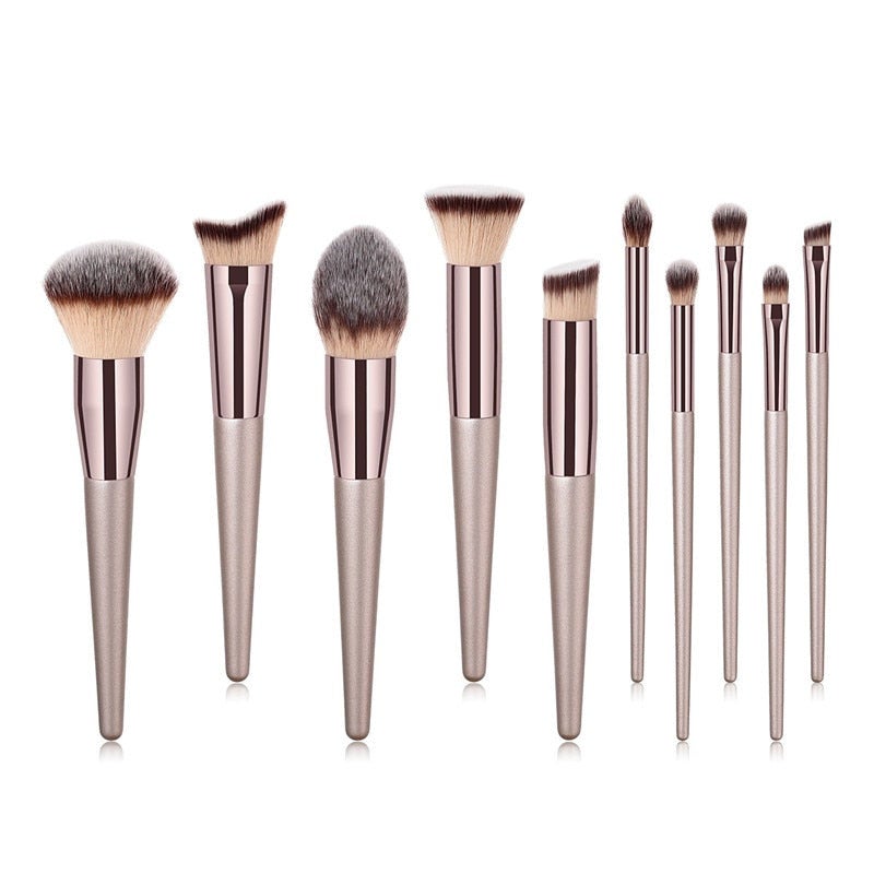 10 Pieces Champagne Makeup Set Foundation Powder Blush Eyeshadow Concealer Brushes
