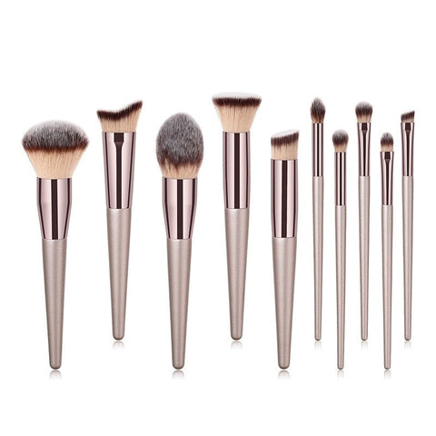 10 Pieces Champagne Makeup Set Foundation Powder Blush Eyeshadow Concealer Brushes