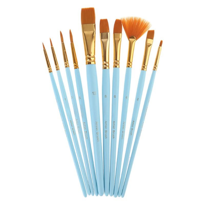 10Pcs Paint Brushes Set Nylon Hair Painting Oil Acrylic Watercolor Pen Art Artists Brushes