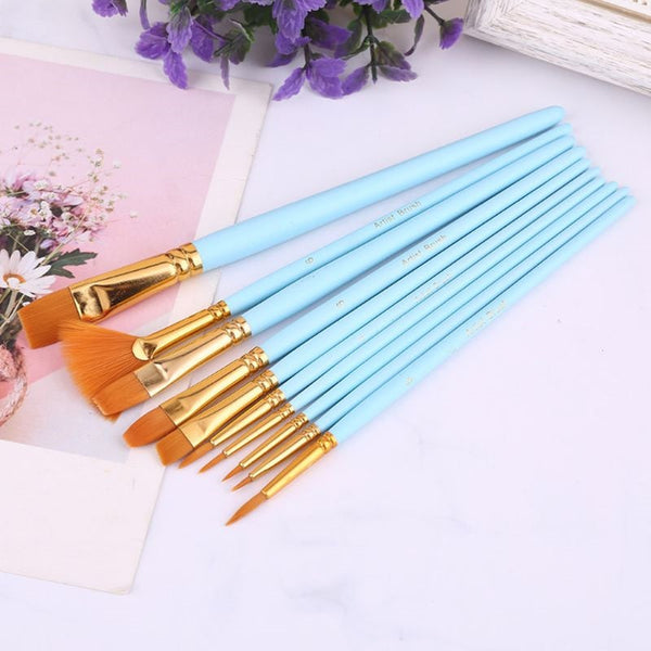 10Pcs Paint Brushes Set Nylon Hair Painting Oil Acrylic Watercolor Pen Art Artists Brushes