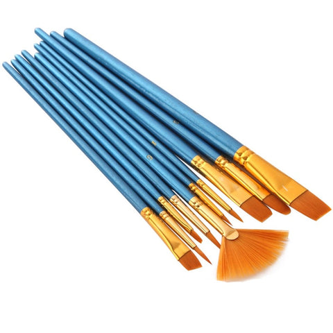 10Pcs Paint Brushes Watercolor Gouache Painting Nylon Hair Short Rod Oil Acrylic Art Supplies