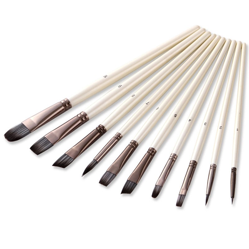 10Pcs Synthetic Nylon Hair Wood Paint Brushes Set For Artist Acrylic Gouache Oil Watercolor Painting Supplies Artists Brushes