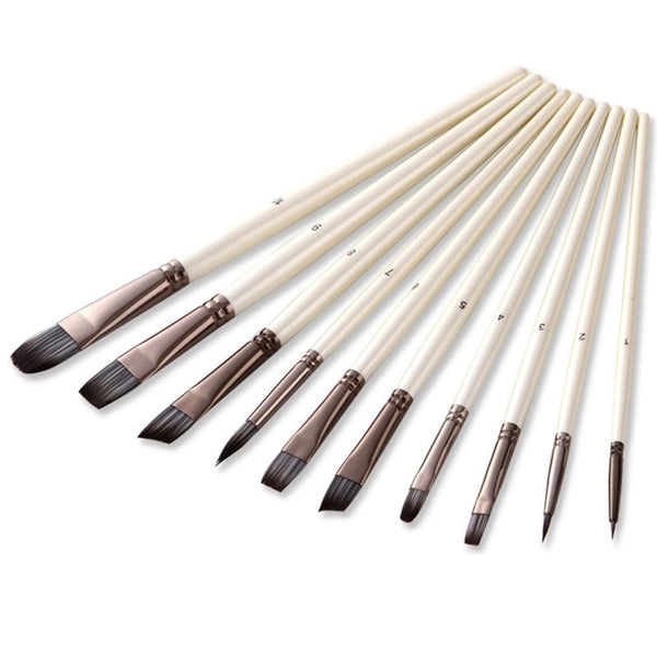 10Pcs Synthetic Nylon Hair Wood Paint Brushes Set For Artist Acrylic Gouache Oil Watercolor Painting Supplies Artists Brushes