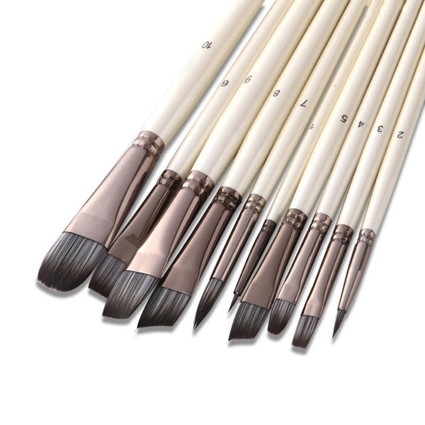 10Pcs Synthetic Nylon Hair Wood Paint Brushes Set For Artist Acrylic Gouache Oil Watercolor Painting Supplies Artists Brushes