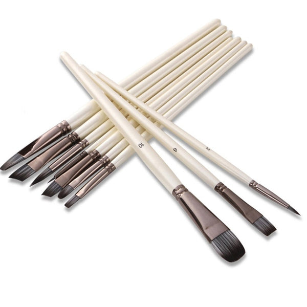 10Pcs Synthetic Nylon Hair Wood Paint Brushes Set For Artist Acrylic Gouache Oil Watercolor Painting Supplies Artists Brushes