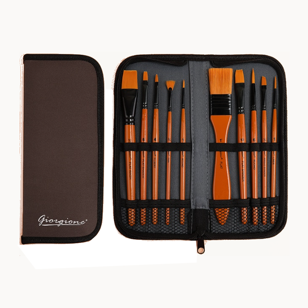 10Pcs Nylon Paint Brush Watercolor Oil Painting Acrylic Multi Function With Bag Artists Brushes