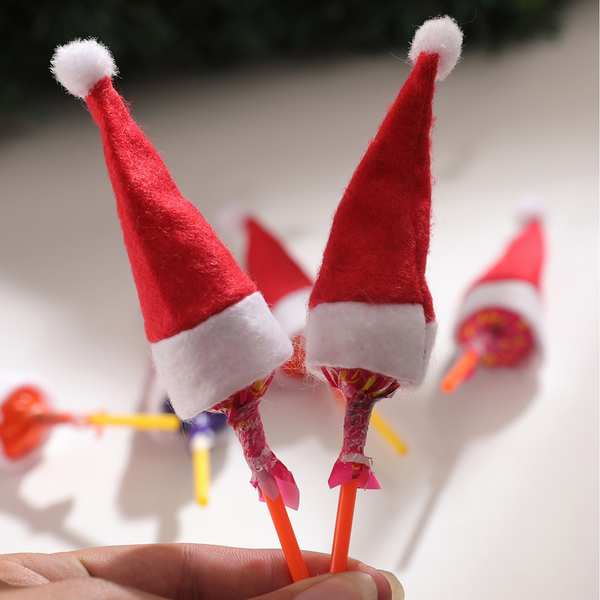10Pcs Christmas Hat Lovely Eye-Catching Bright Colour Xmas Lollipop Topper