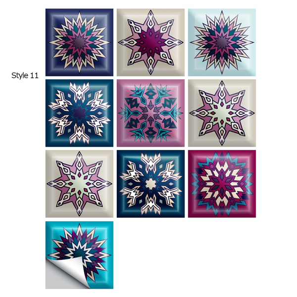 10 Piece Set Mandala Crystal Hard Film Tiles Wall Stickers Kitchen Bathroom Wardrobe Tile Décor