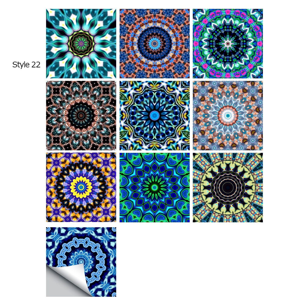 10 Piece Set Mandala Crystal Hard Film Tiles Wall Stickers Kitchen Bathroom Wardrobe Tile Décor