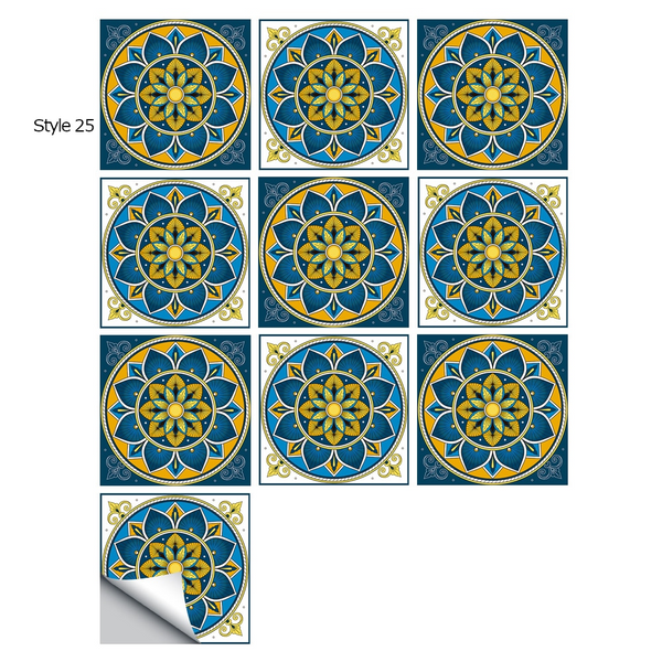 10 Piece Set Mandala Crystal Hard Film Tiles Wall Stickers Kitchen Bathroom Wardrobe Tile Décor