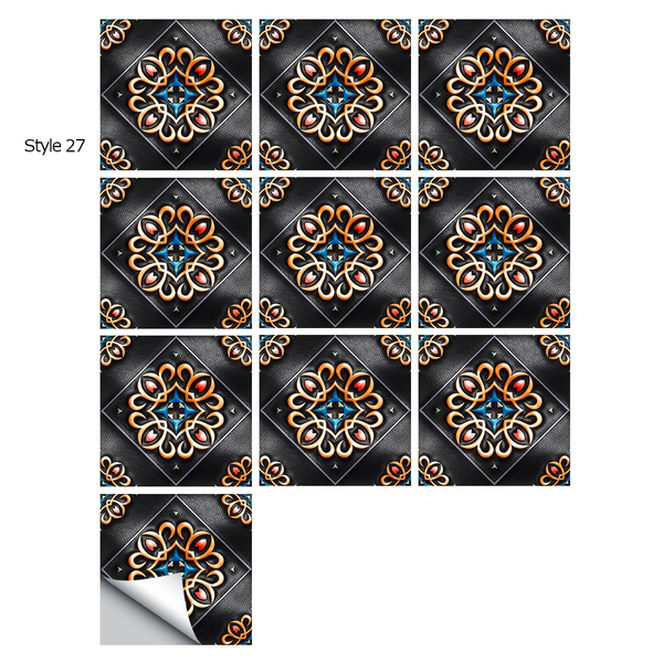 10 Piece Set Mandala Crystal Hard Film Tiles Wall Stickers Kitchen Bathroom Wardrobe Tile Décor