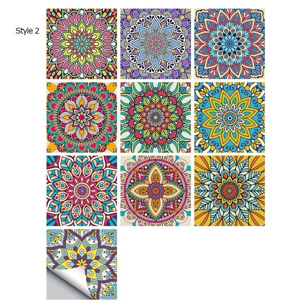 10 Piece Set Mandala Crystal Hard Film Tiles Wall Stickers Kitchen Bathroom Wardrobe Tile Décor