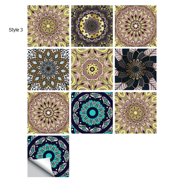 10 Piece Set Mandala Crystal Hard Film Tiles Wall Stickers Kitchen Bathroom Wardrobe Tile Décor