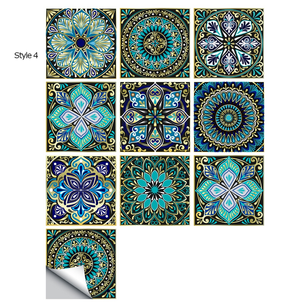 10 Piece Set Mandala Crystal Hard Film Tiles Wall Stickers Kitchen Bathroom Wardrobe Tile Décor