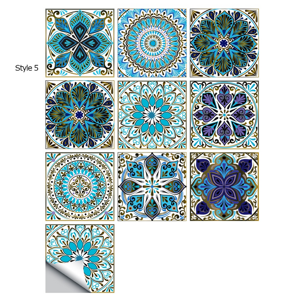 10 Piece Set Mandala Crystal Hard Film Tiles Wall Stickers Kitchen Bathroom Wardrobe Tile Décor