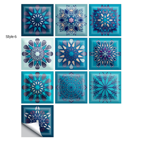 10 Piece Set Mandala Crystal Hard Film Tiles Wall Stickers Kitchen Bathroom Wardrobe Tile Décor