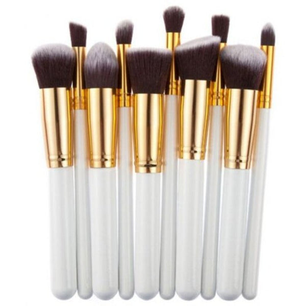 10Psc Makeup And Up Tool Brush Suit White Golden