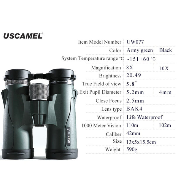 10X42 Hd Bak4 Binoculars Military High Power Telescope Professional Outdoor Sports Bird Watching Camping Binoculars & Monoculars