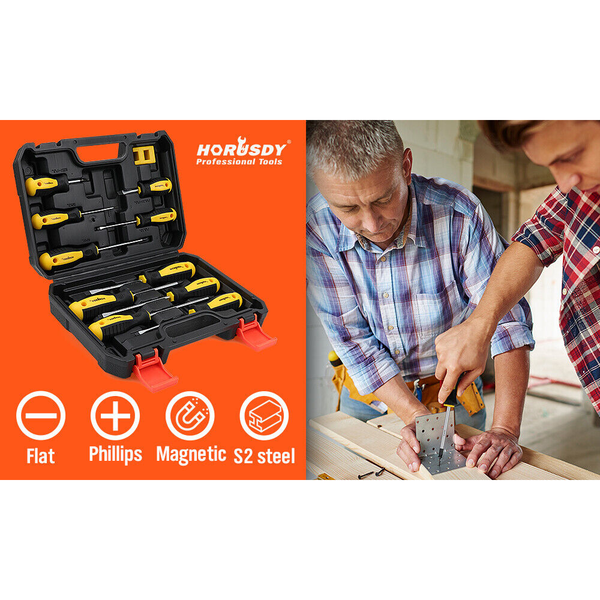 Horusdy 11 Pieces Magnetic Screwdriver Set With Case Magnetizer Demagnetizer Flat Head Screwdrivers