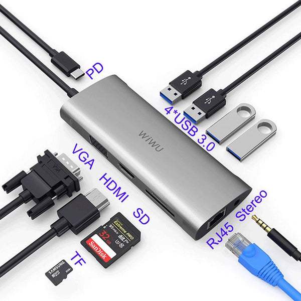 11 In Multi Usb 3.0 Hub For Macbook Pro Adapter Dock Charging Type Hdmi Rj45 Vga Splitter