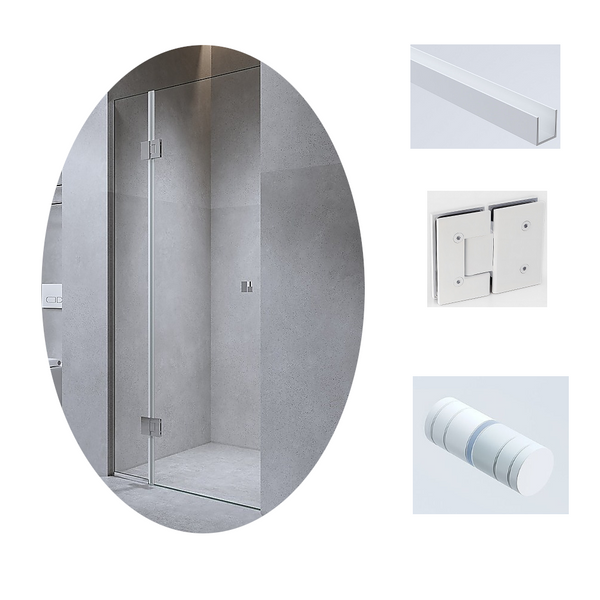 Della Francesca 110Cm Wall To Frameless Shower Screen With White Channel And Ss Hinges Round Knob Handle Shower Enclosures