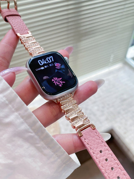 Irregular Rhinestone Embellished Leather Strap For Apple Watch 4/5/6/7/8/9/S10 Band Watch Bands