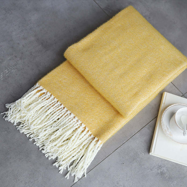 115Cm X 200Cm Warm Cozy Knitted Throw Blanket Yellow Blankets