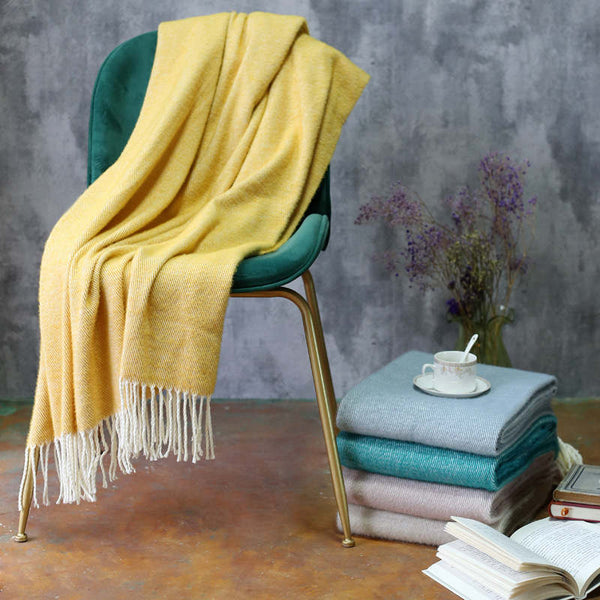 115Cm X 200Cm Warm Cozy Knitted Throw Blanket Yellow Blankets