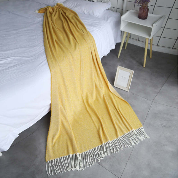 115Cm X 200Cm Warm Cozy Knitted Throw Blanket Yellow Blankets