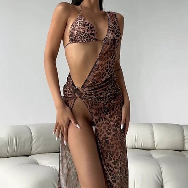 Three Piece Swimsuit Bikini Beach Sunscreen Hoodie Covering The Belly To Look Thin Printed Swimwear