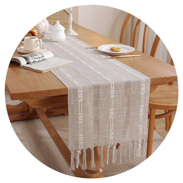 Hand Woven Cotton Linen Table Runner With Tassels Farmhouse Aesthetic Decor Table Cloths