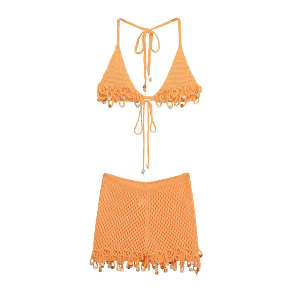 Women's Summer Vacation Style Hand Knitted Slim Swimsuit Set Swimwear