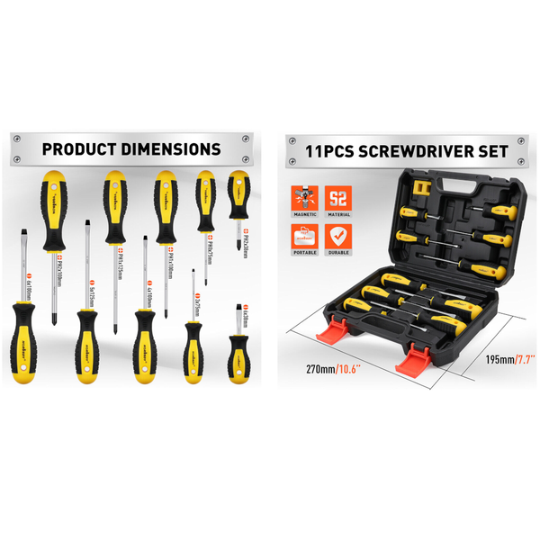 Horusdy 11 Pieces Magnetic Screwdriver Set With Case Magnetizer Demagnetizer Flat Head Screwdrivers