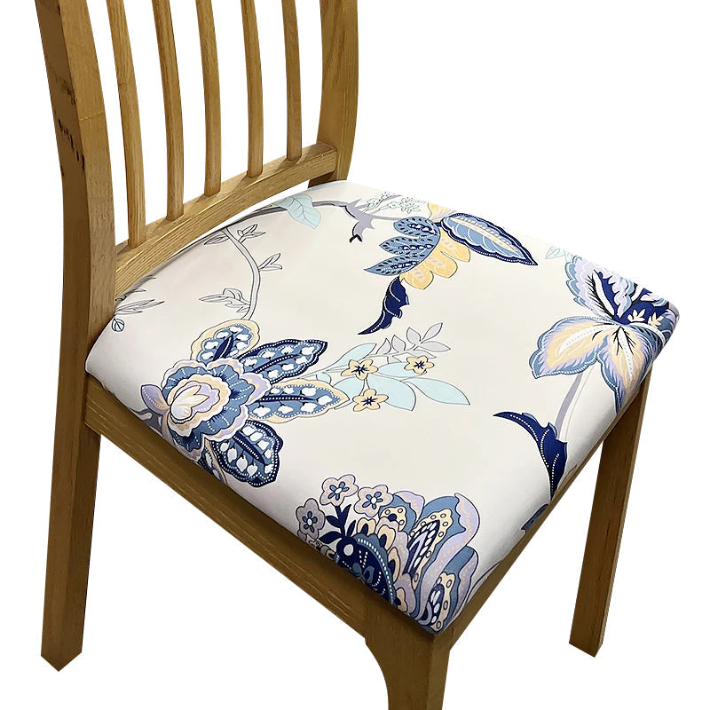 Chair Cover White Blue Floral Leaf Print Stretch Seat For Dinning Kitchen Slipcovers